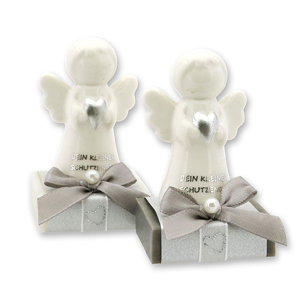 Sheep milk soap square 35g decorated with guardian angel with heart, Classic/Christmas rose 