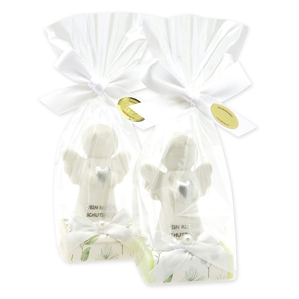 Sheep milk soap square 35g decorated with guardian angel with heart in a cellophane bag, Classic/Meadow flower 