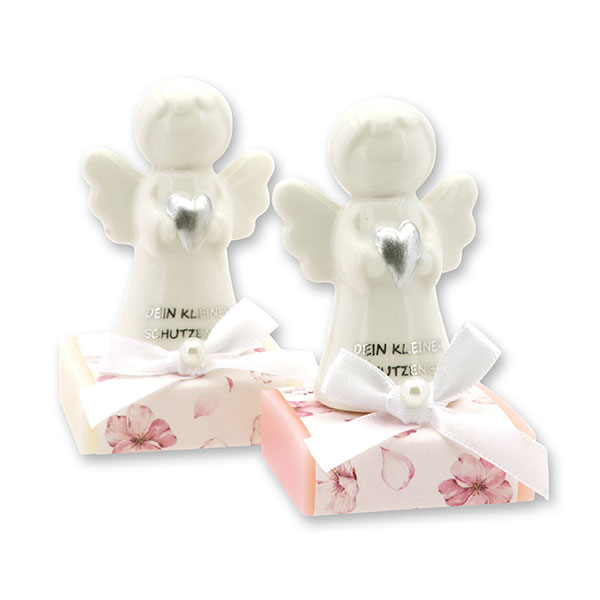 Schafmilchseife eckig 35g dekoriert mit Schutzengel mit Herz, Classic/Jasmin 