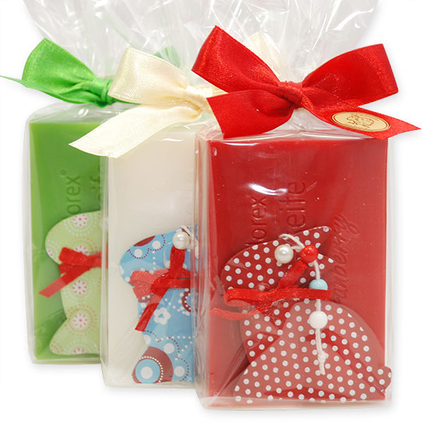 Sheep milk soap 150g, decorated with a rabbit in a cellophane, sorted 