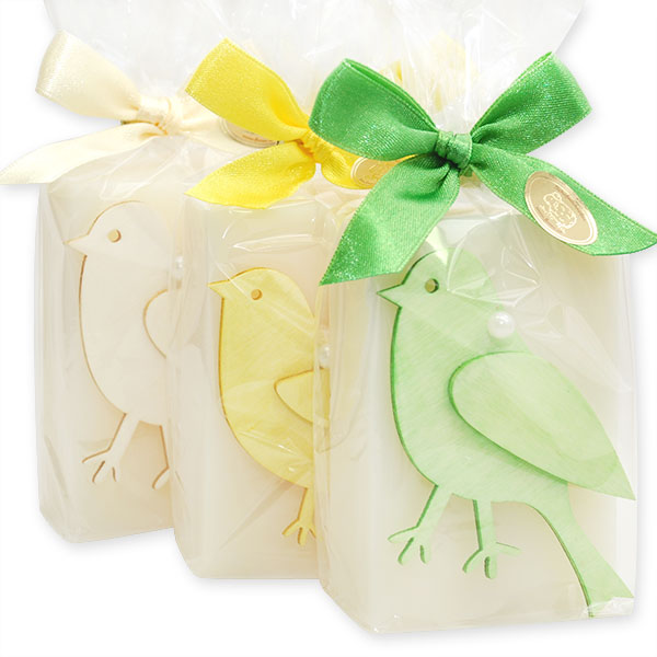 Sheep milk soap 150g, decorated with a bird in a cellophane, Classic 