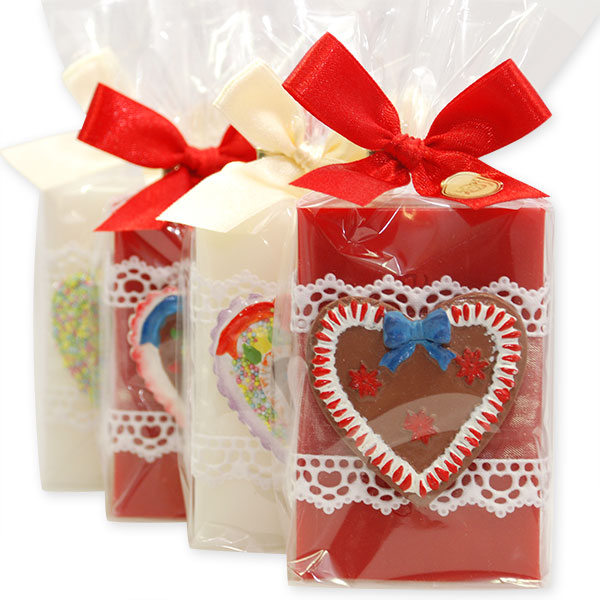 Sheep milk soap 150g, decorated with a heart in a cellphane, Classic/pomegranate 