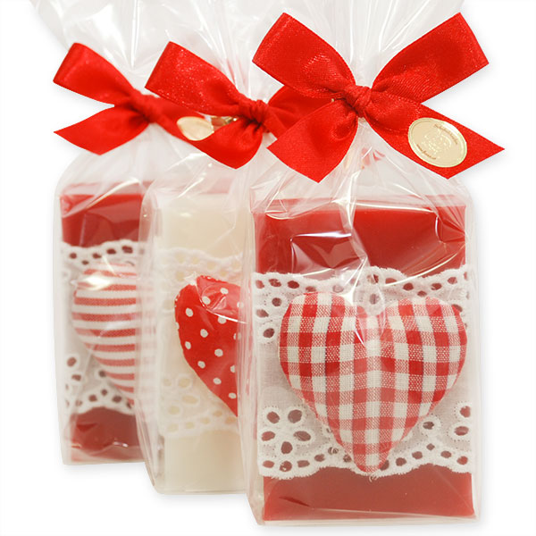 Sheep milk soap 150g, decorated with a heart in a cellphane, Classic/pomegranate 