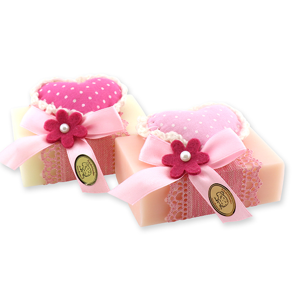 Sheep milk soap 150g, decorated with a heart, Classic/peony 