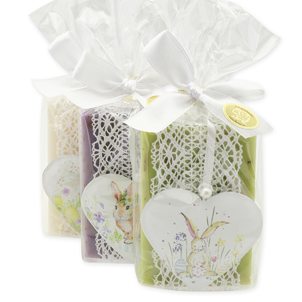 Sheep milk soap 150g decorated with an easter heart in a cellophane, sorted 