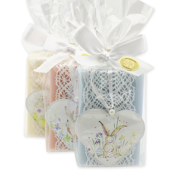 Sheep milk soap 150g decorated with an easter heart in a cellophane, sorted 