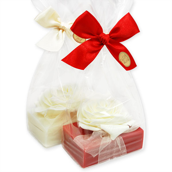 Sheep milk soap 150g, decorated with a rose in a cellophane, Classic/rose 