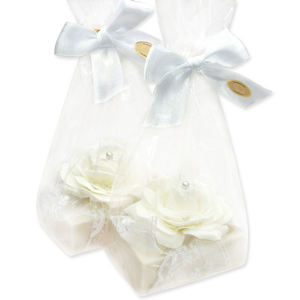 Sheep milk soap 150g, decorated with a rose in a cellophane, Christmas rose 