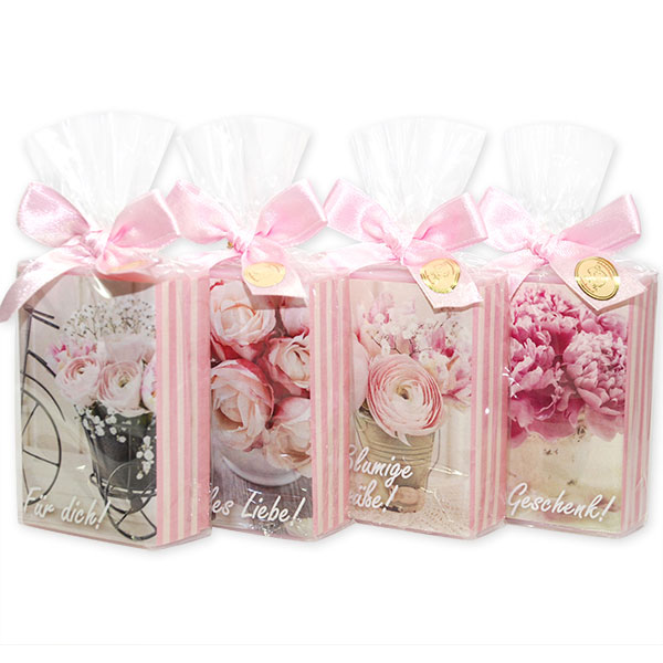 Sheep milk soap peony 150g with a ribbon in a cellophane, sorted 