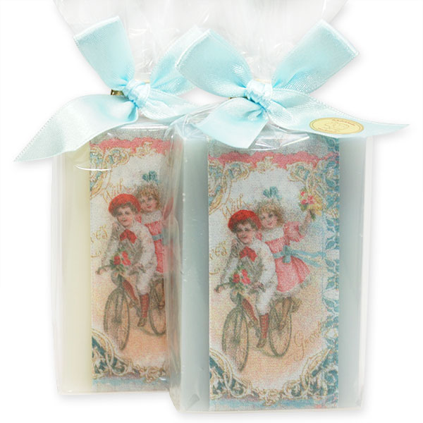 Sheep milk soap 150g, decorated with a ribbon in a cellophane, Classic/forget me not 