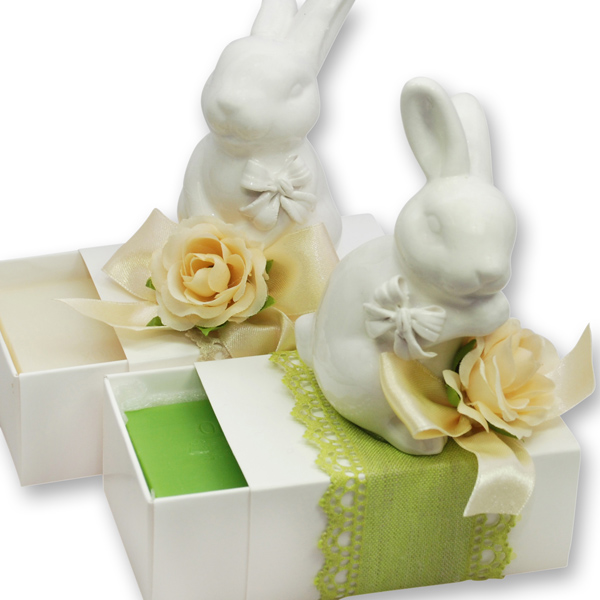 Sheep milk soap 150g packed in a box, decorated with a rabbit, Classic/apple 