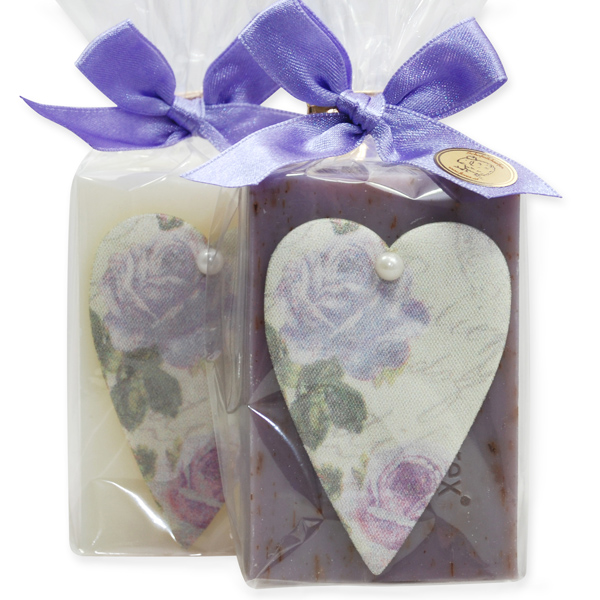 Sheep milk soap 150g, decorated with a heart in a cellophane, Classic/lavender 