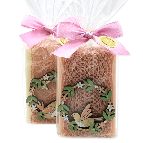 Sheep milk soap 150g decorated with a bird in a cellophane, Classic/Magnolia 