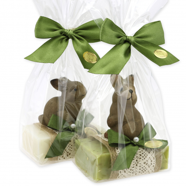 Sheep milk soap 150g decorated with a rabbit in a cellophane, Classic/verbena 