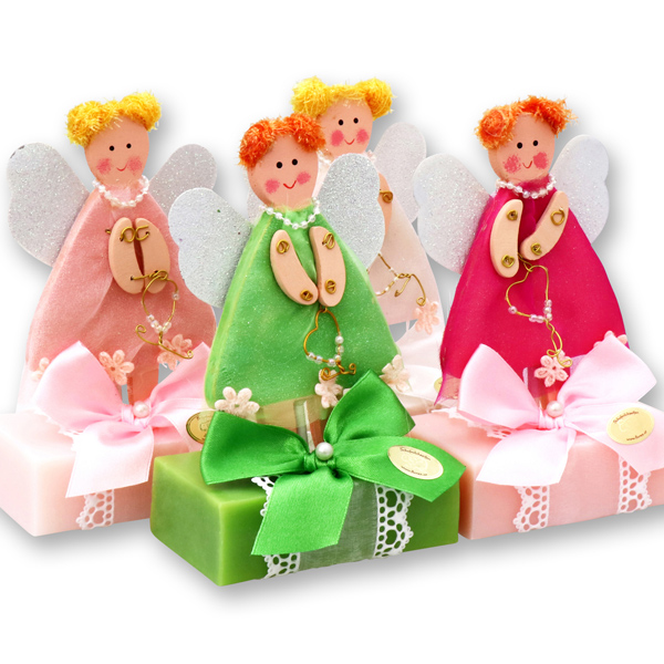 Sheep milk soap 150g, decorated with a wooden angel, sorted 