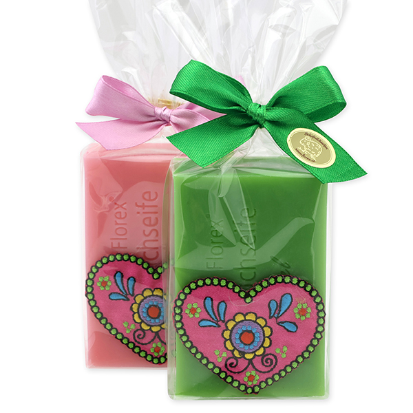 Sheep milk soap 150g in a bow, decorated with a heart, apple/rose diana 