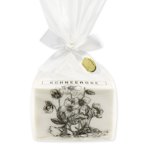 Sheep milk soap 150g in a cellophane "Schneerose", Christmas rose white 