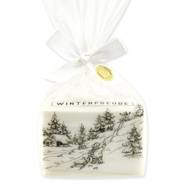 Schafmilchseife eckig 150g in Cello "Winterfreude", Schneerose 