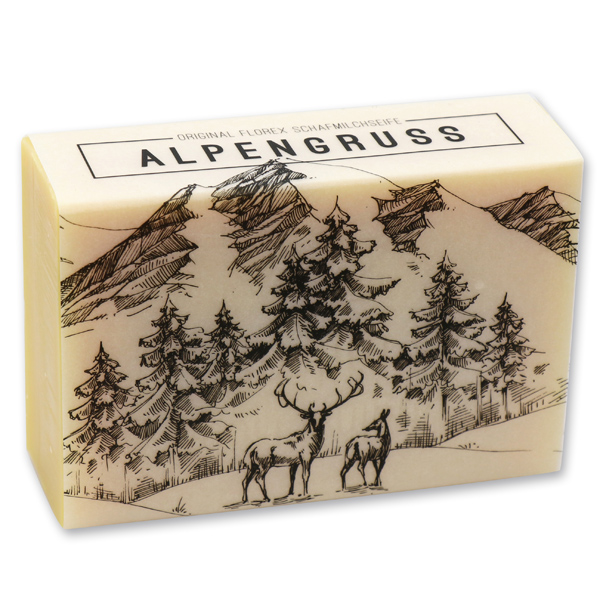 Schafmilchseife eckig 150g "Alpengruß", Zirbe 