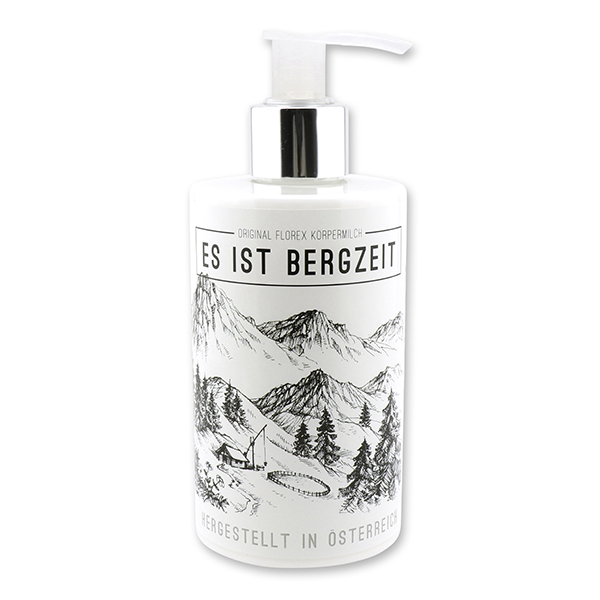 Bodymilk mit biologischer Schafmilch 250ml im Spender "Es ist Bergzeit", Zirbe 