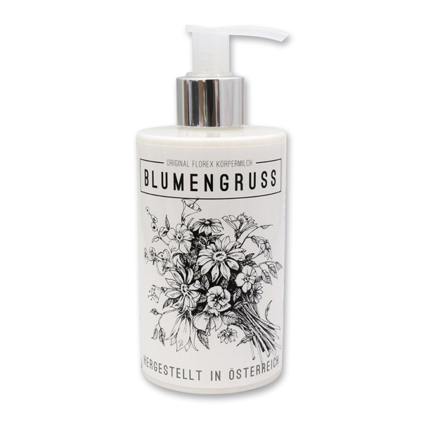 Body milk with organic sheep milk 250ml in a dispenser "Blumengruß", Peony 