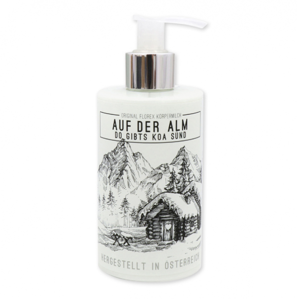 Body milk with organic sheep milk 250ml in a dispenser "Auf der Alm...", Christmas rose white 