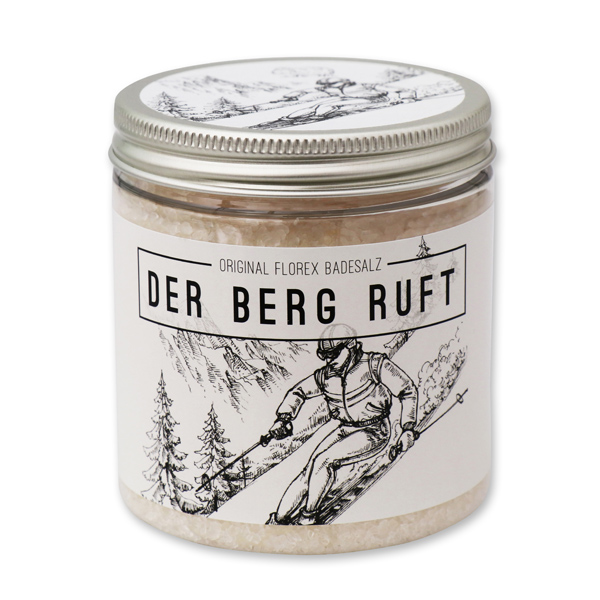 Badesalz 300g in der Dose "Der Berg ruft", Schneerose 