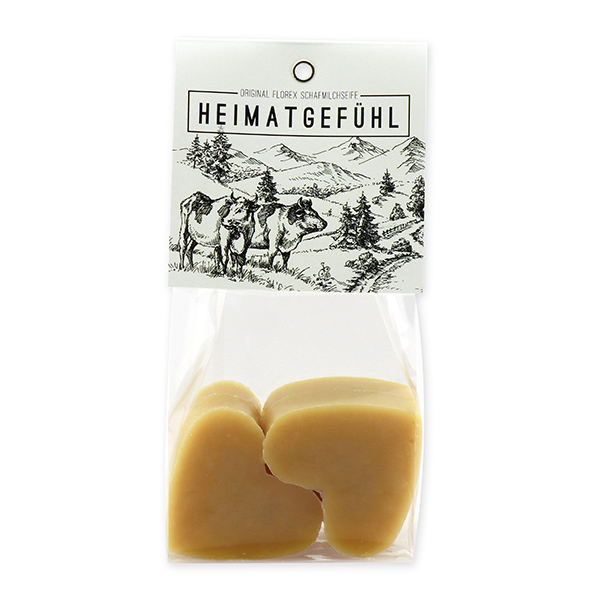 Schafmilchseife Herz mittel 4x23g in Cello "Heimatgefühl", Zirbe 