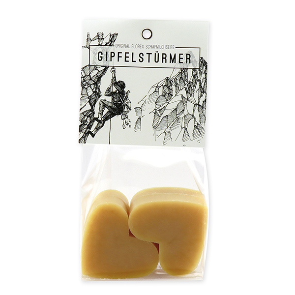 Sheep milk soap heart 4x23g in a cellophane "Gipfelstürmer", Swiss pine 