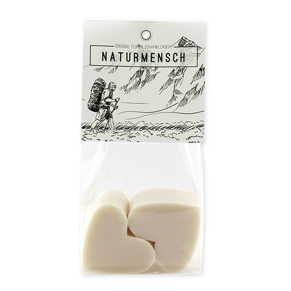 Sheep milk soap heart 4x23g in a cellophane "Naturmensch", Christmas rose white 