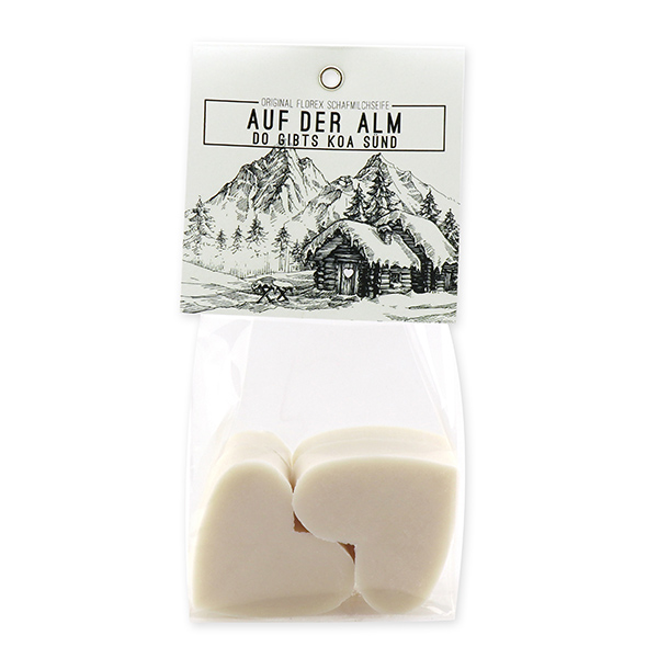 Sheep milk soap heart 4x23g in a cellophane "Auf der Alm...", Christmas rose white 