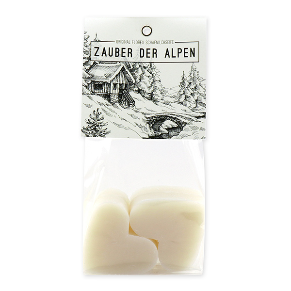 Sheep milk soap heart 4x23g in a cellophane "Zauber der Alpen", Edelweiss 