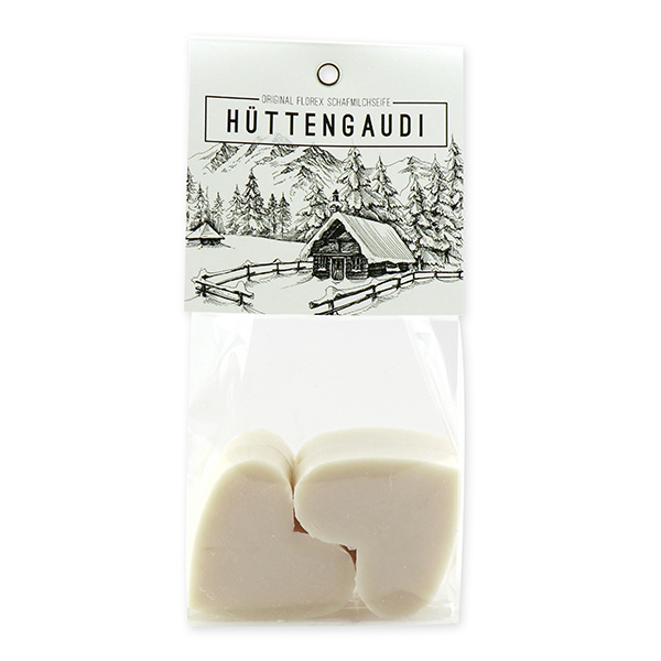 Sheep milk soap heart 4x23g in a cellophane "Hüttengaudi", Christmas rose white 