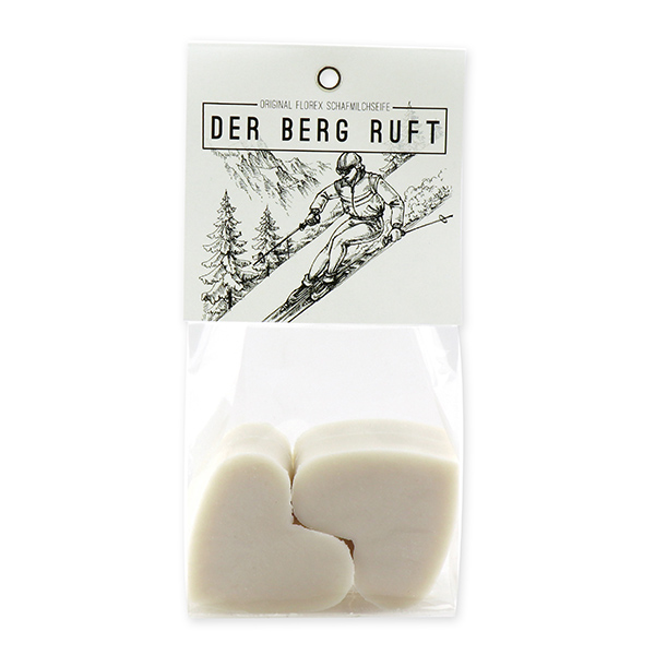 Sheep milk soap heart 4x23g in a cellophane "Der Berg ruft", Christmas rose white 