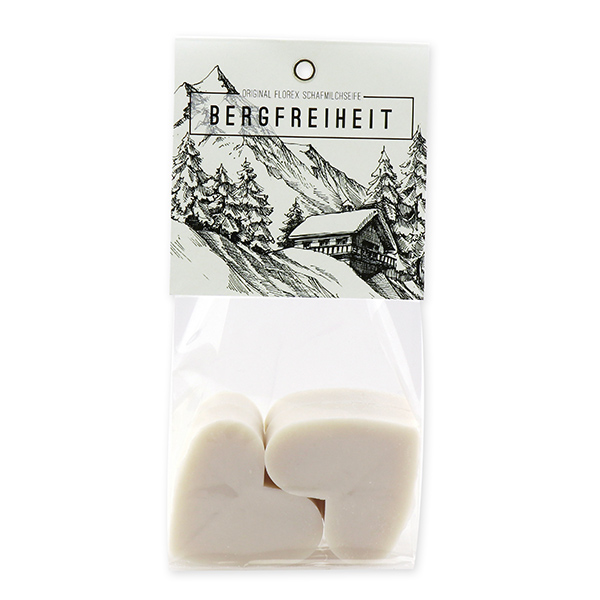 Schafmilchseife Herz mittel 4x23g in Cello "Bergfreiheit", Schneerose 