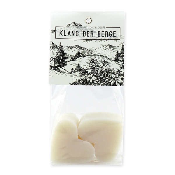 Sheep milk soap heart 4x23g in a cellophane "Klang der Berge", Edelweiss 