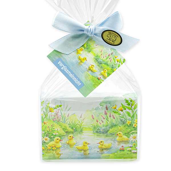 Schafmilchseife eckig 150g "Naturzauber Motiv 12" in Cello, Vergissmeinnicht 