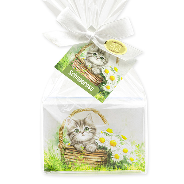 Schafmilchseife eckig 150g "Naturzauber Motiv 2" in Cello, Schneerose 