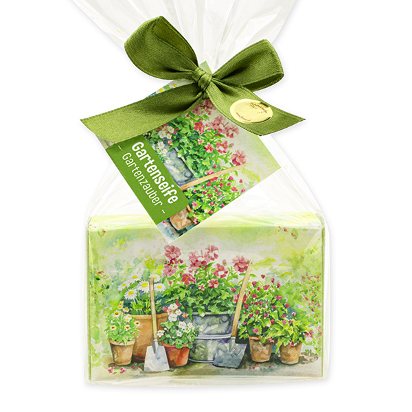 Schafmilchseife eckig 150g "Gartenzauber Motiv 7" in Cello, Gartenseife 