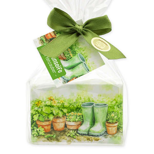 Schafmilchseife eckig 150g "Gartenzauber Motiv 8" in Cello, Gartenseife 