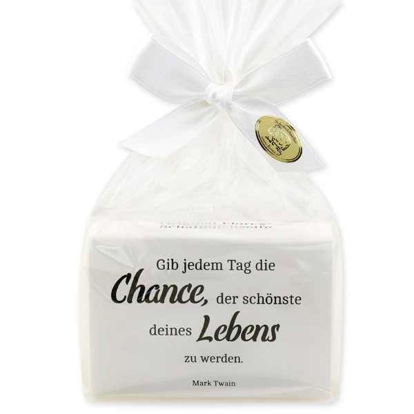 Sheep milk soap 150g "Gib jedem Tag die Chance..." in a cellophane, Classic 