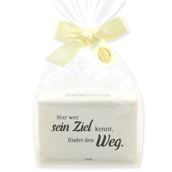 Sheep milk soap 150g "Nur wer sein Ziel kennt..." in a cellophane, Swiss Pine 