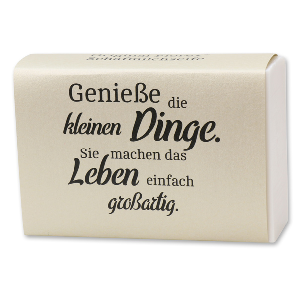 Schafmilchseife eckig 150g "Genieße die kleinen Dinge...", Schneerose 