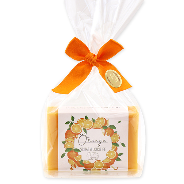Sheep milk soap 150g 'Einzigartige Augenblicke' in a cellophane, Orange 