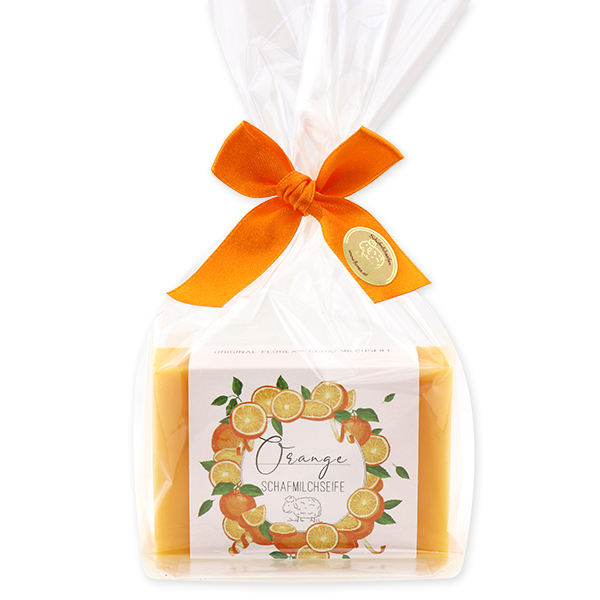 Sheep milk soap 150g 'Einzigartige Augenblicke' in a cellophane, Orange 