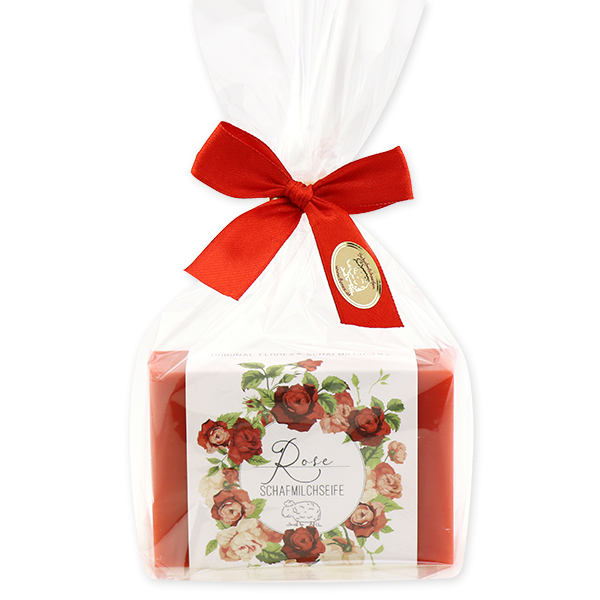 Sheep milk soap 150g 'Einzigartige Augenblicke' in a cellophane, Rose red 