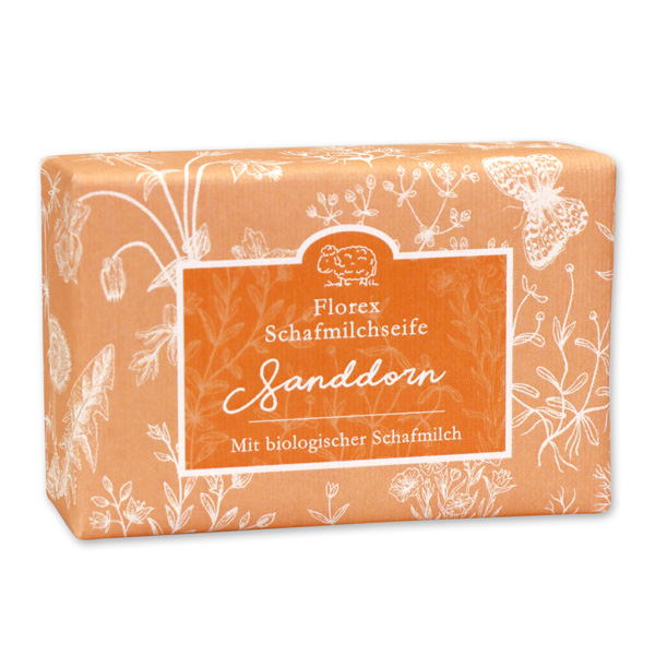 Sheepmilk soap 150g packed with florentine-sleeve, Sea buckthorn 