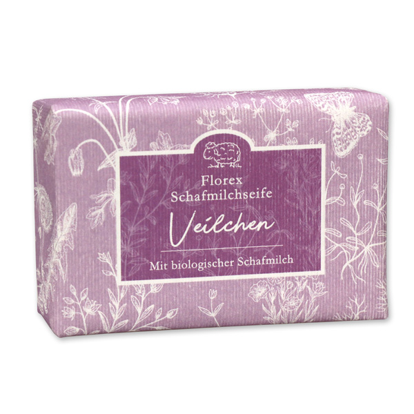 Sheepmilk soap 150g packed with florentine-sleeve, viola 