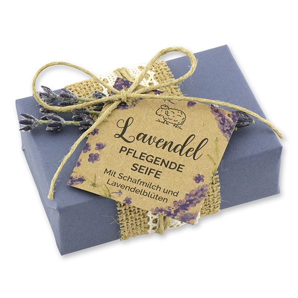 Schafmilchseife eckig 150g Geschenkpäckchen "Wohlfühlzeit", Lavendel 
