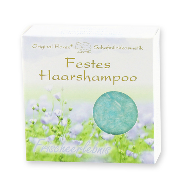 Festes Haarshampoo mit Schafmilch 58g in Papier-Schachtel, Frischeerlebnis 